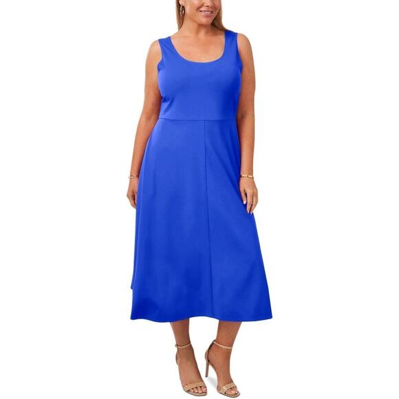 MSK Women's Plus Size Stretch Sleeveless Midi Dress, Blue Size 1X - Picture 1 of 2